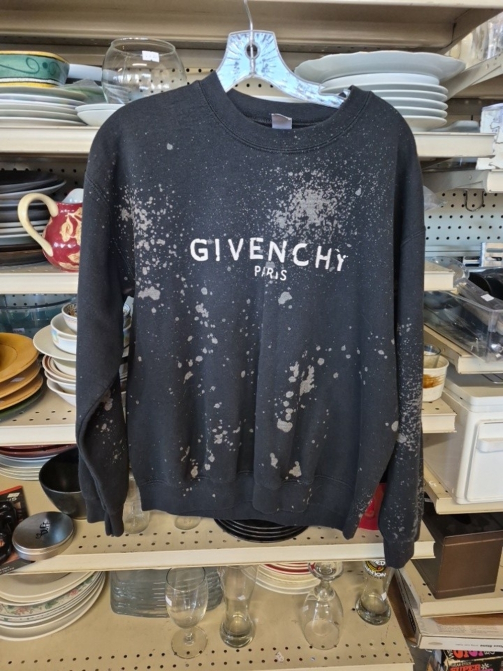 Givenchy Logo Black Crewneck Sweatshirt Gray Paint-Splatter M